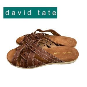 DAVID TATE Stripy Brown Leather Slide Strappy Sandals NEW 6.5